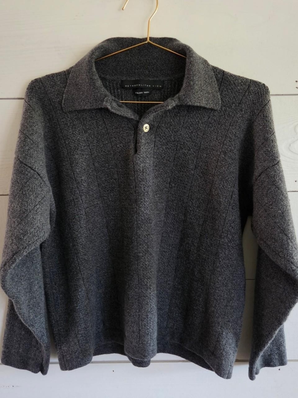 Women’s Italian Wool Charcoal V-Neck Polo Sweater